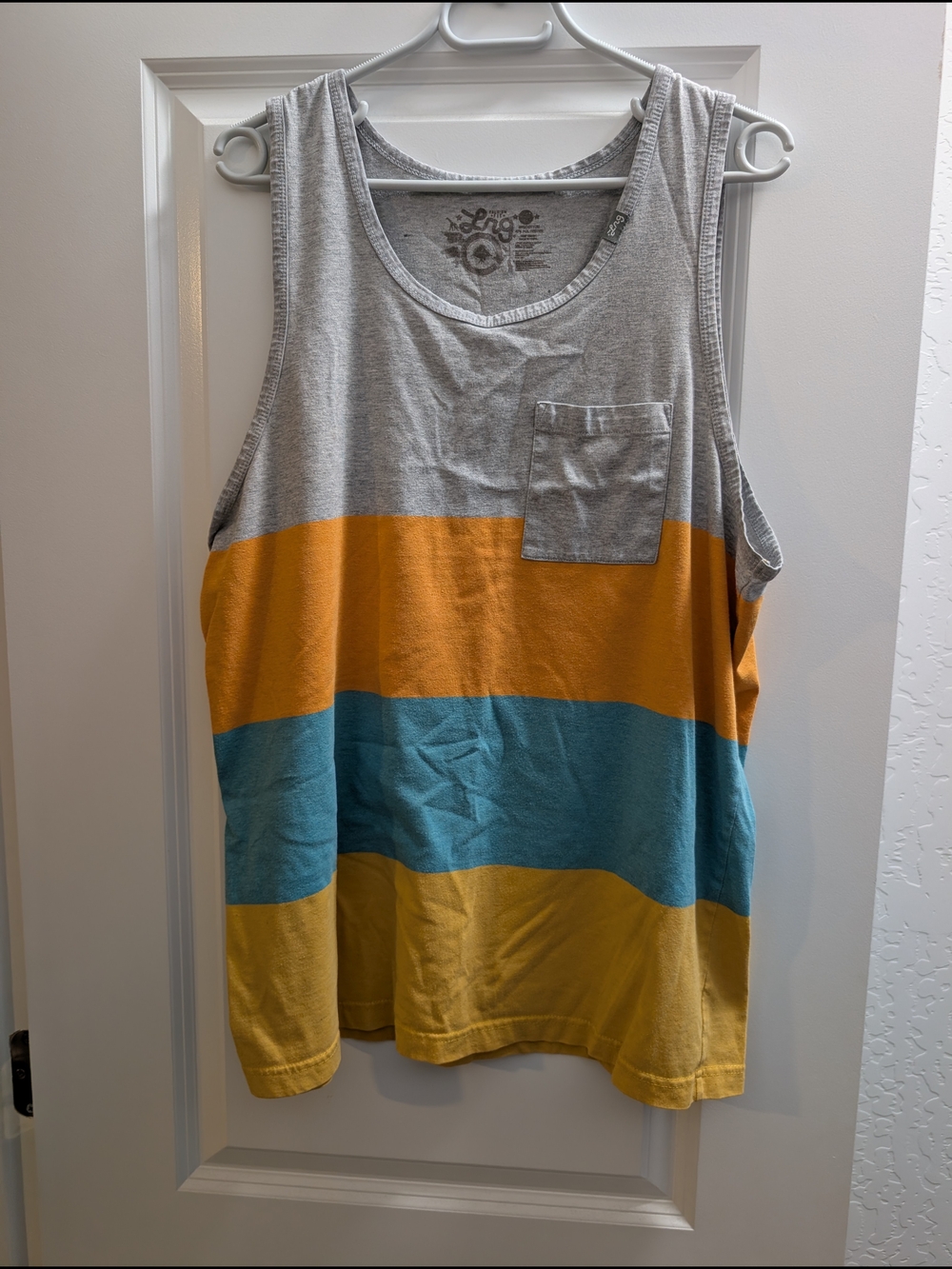 LRG Striped Pocket Tank Top in Gray, Mustard & Teal